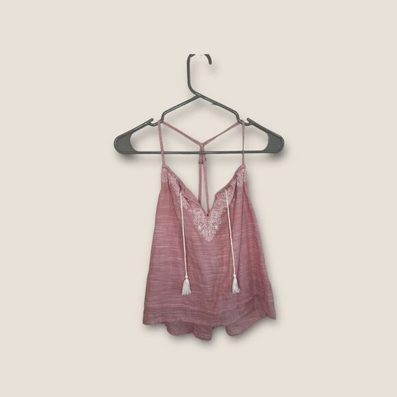 Abercrombie & Fitch y2k Embroidered Tank Pink Tassels Small - Picture 1 of 6